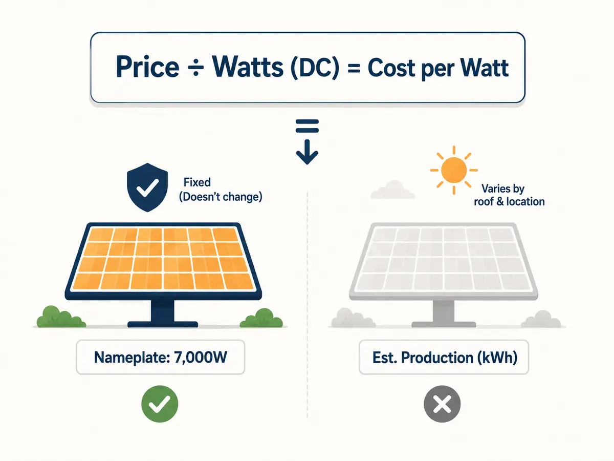 Infographic showing the cost-per-watt formula