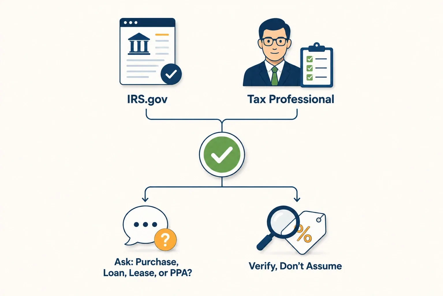 Infographic showing how to verify solar tax credit claims