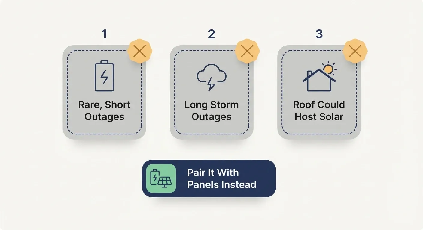 Infographic showing three cases where a standalone home battery is not the right fit