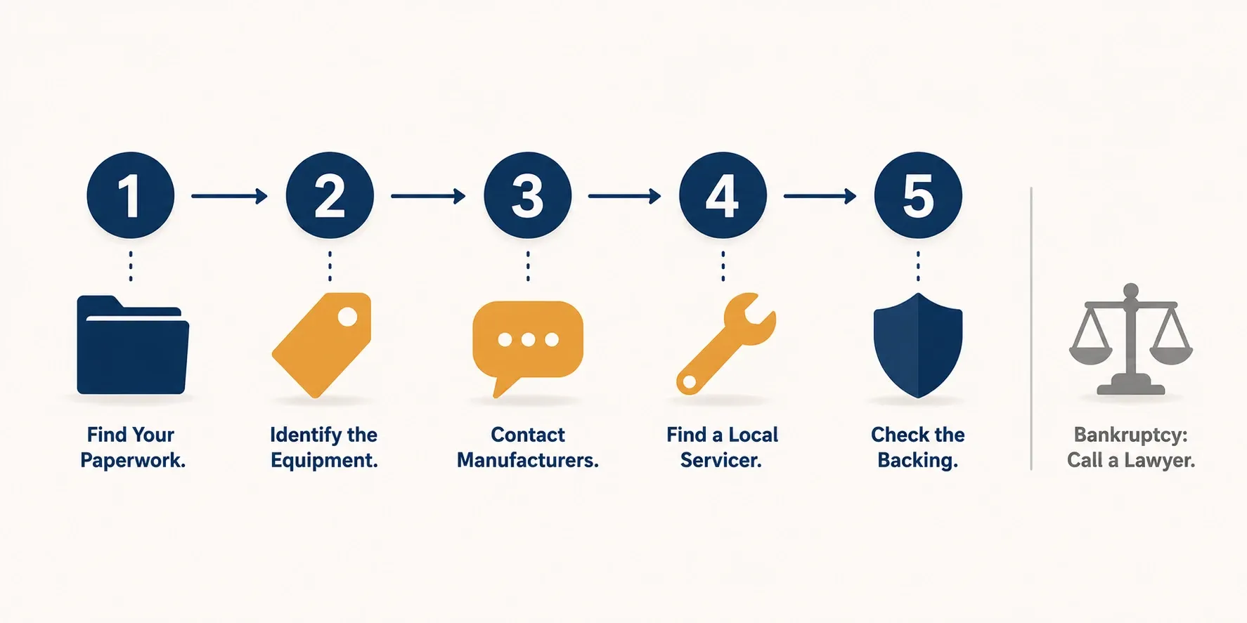 Five-step checklist infographic for when a solar installer has gone out of business