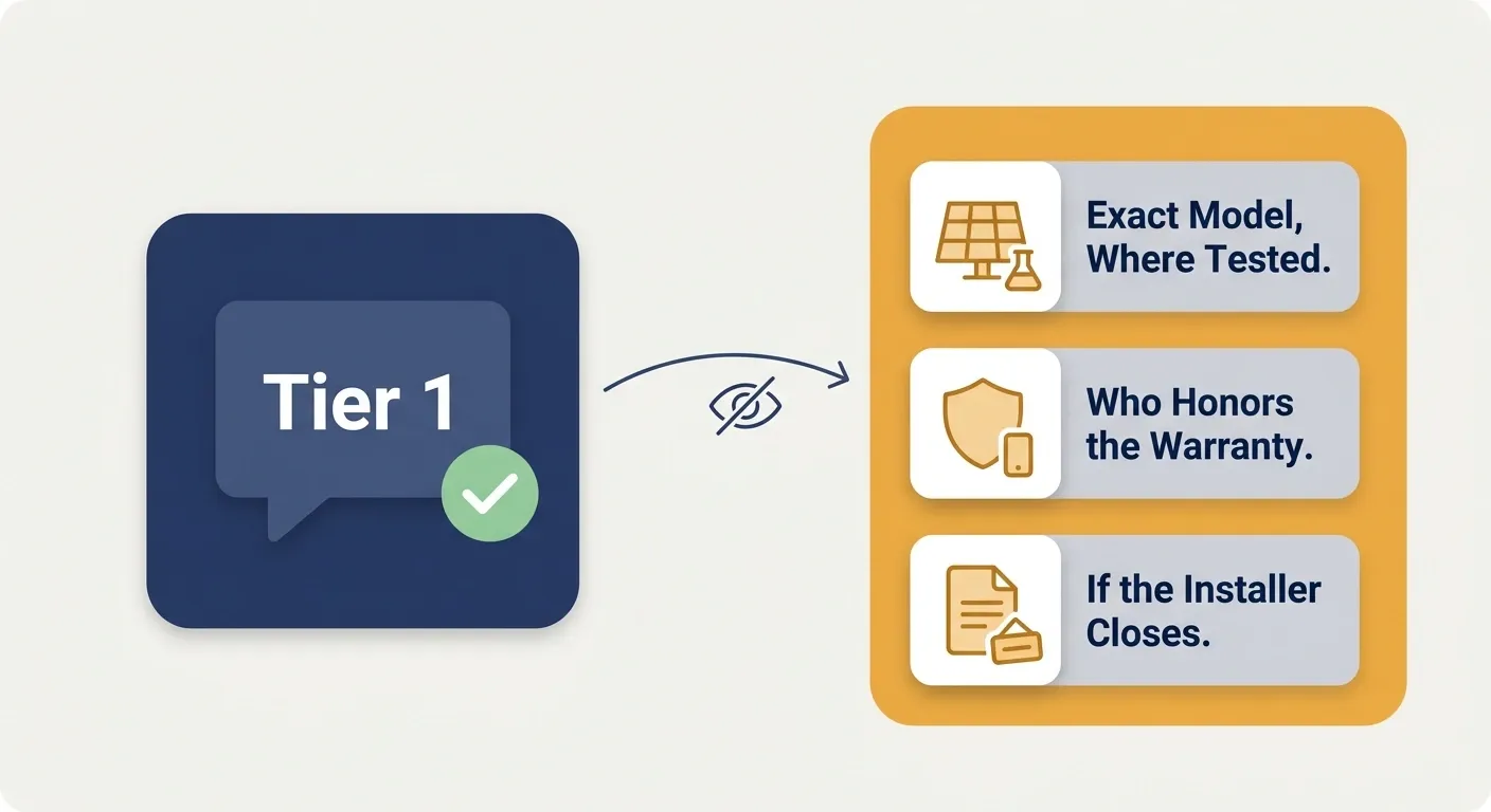 Infographic showing a Tier 1 label in the spotlight while three harder questions sit dimmed